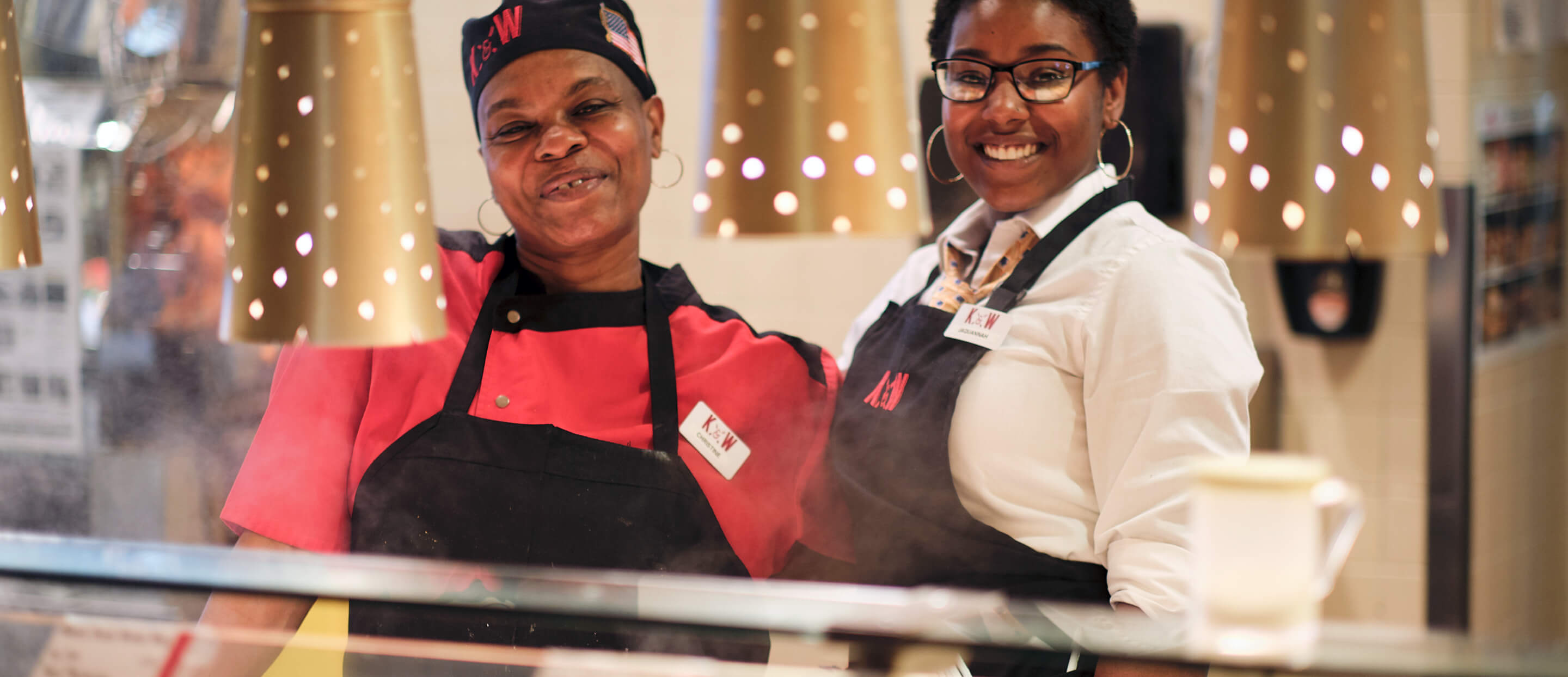K&W Cafeteria Chef and Server Smiling