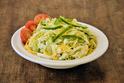 shredded salad with green peppers, cheese, and tomatoes