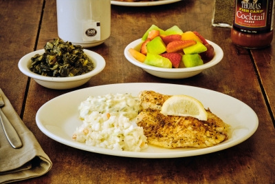broiled tilapia with turnips and fruit salad